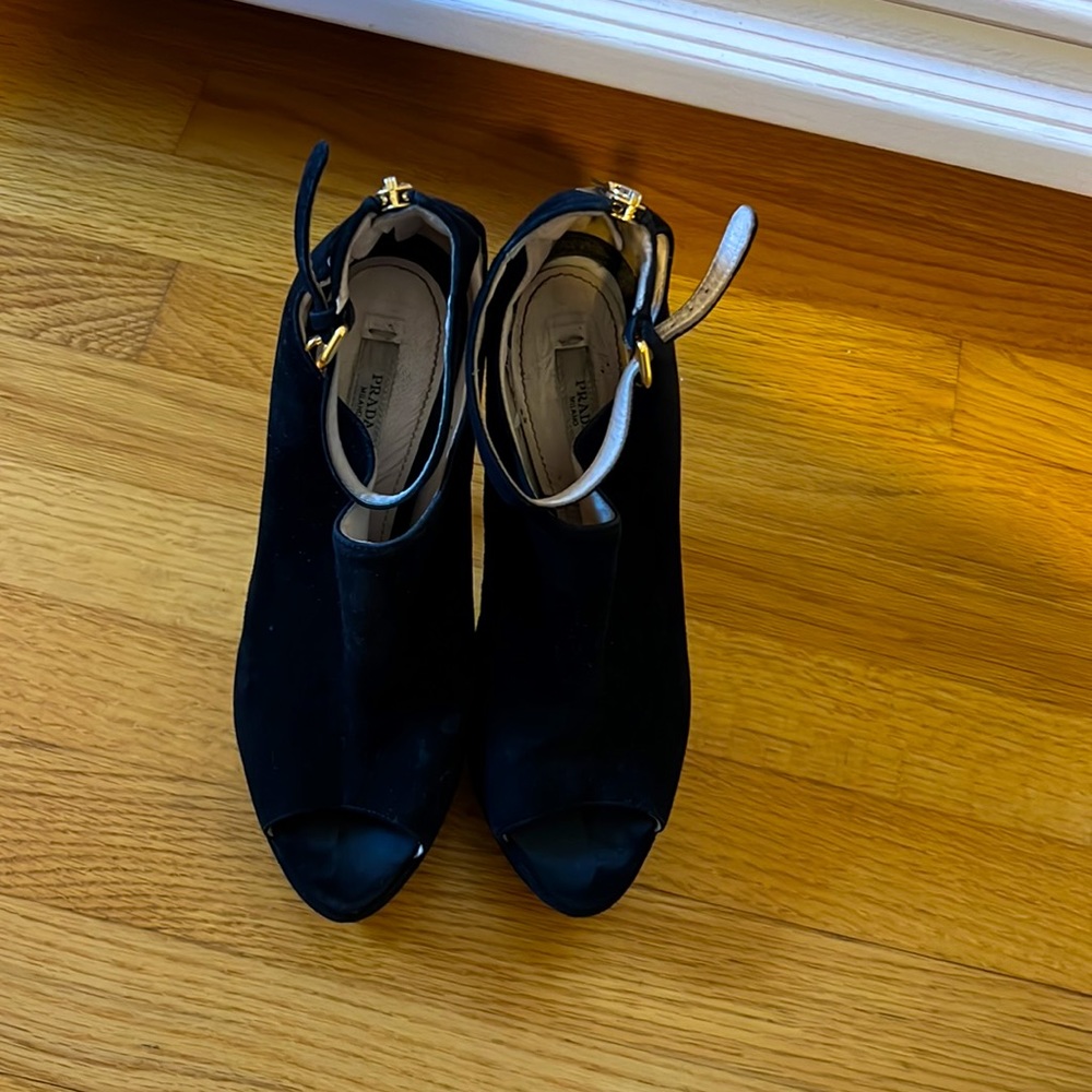 Prada Peep-Toe Suede Platform Ankle Boots - Picture 4 of 9